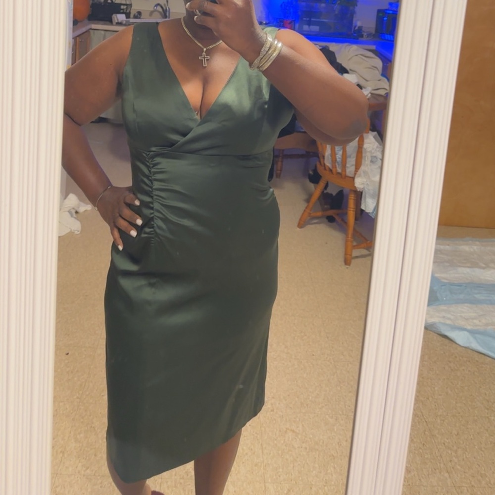 Elegant Dark Green Satin Dress